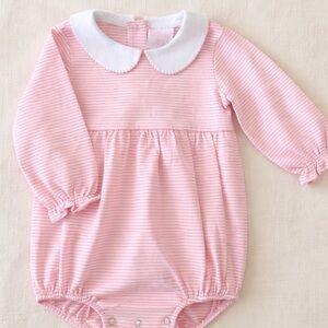 Striped Pink Baby Bodysuit with Peter Pan Collar